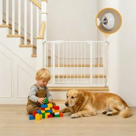 29.5-45.3" Wide Baby Gate with wall protector for Stairs, Dog Gate Indoor for Doorways, No Drilling Pressure Mounted Pet Gates for Kids, Easy Walk Thr (Option: White)